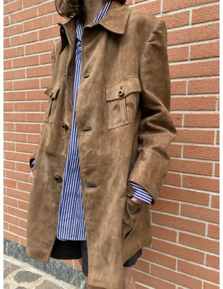 Giacca lunga in camoscio