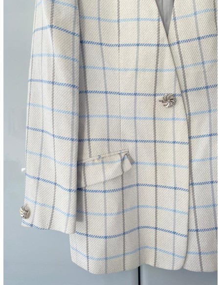 Blazer grigio con righe azzurre