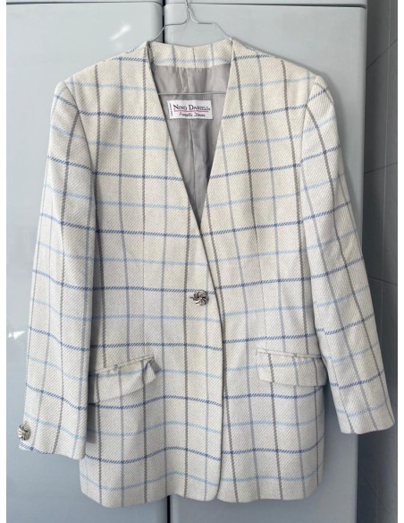 Blazer grigio con righe azzurre