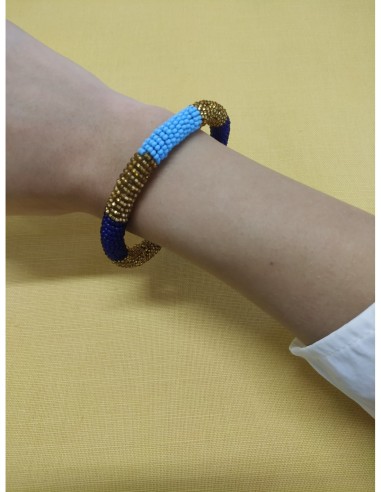Bracciale perline col. oro, turchese e blu